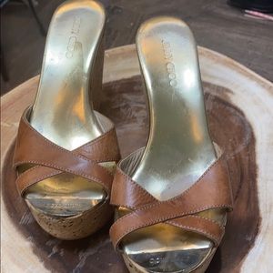 Jimmy Choo brown leather platform wedge